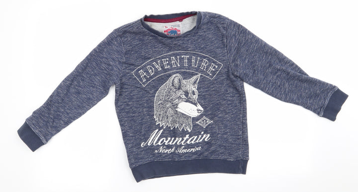TU Boys Blue Animal Print Cotton Pullover Sweatshirt Size 8 Years   - Adventure Mountain Blue White flexk Elbow Pads