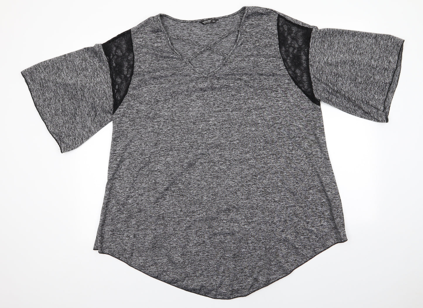 Shein Curve Womens Grey  Polyester Tunic Blouse Size 2XL V-Neck - Lace inserts & cross over front