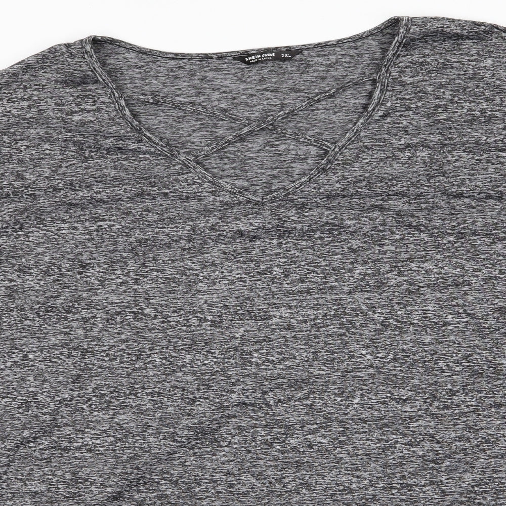 Shein Curve Womens Grey  Polyester Tunic Blouse Size 2XL V-Neck - Lace inserts & cross over front