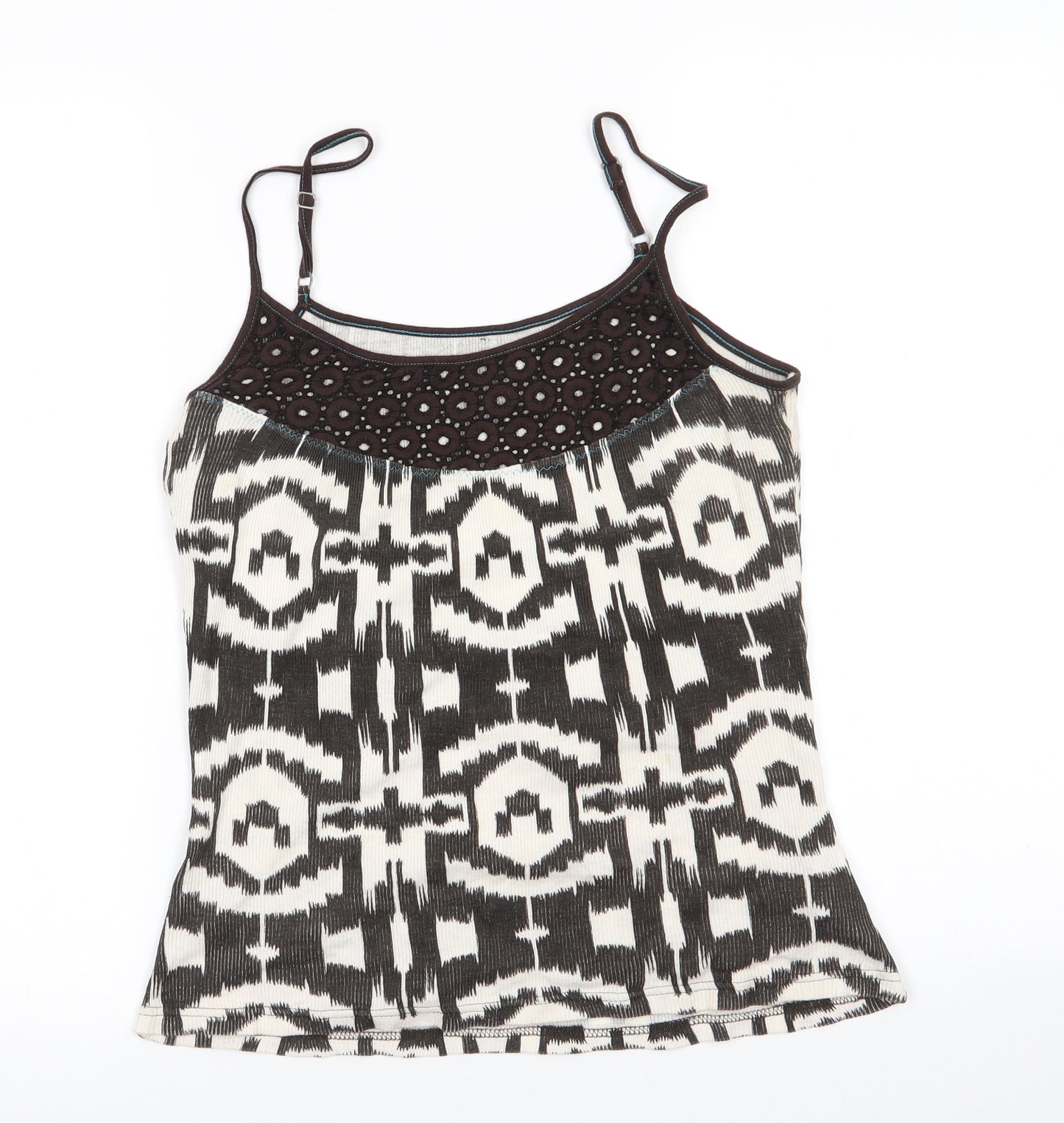 Denim Co Womens Brown Geometric Cotton Camisole Tank Size 12 Round Neck - Crochet like detail