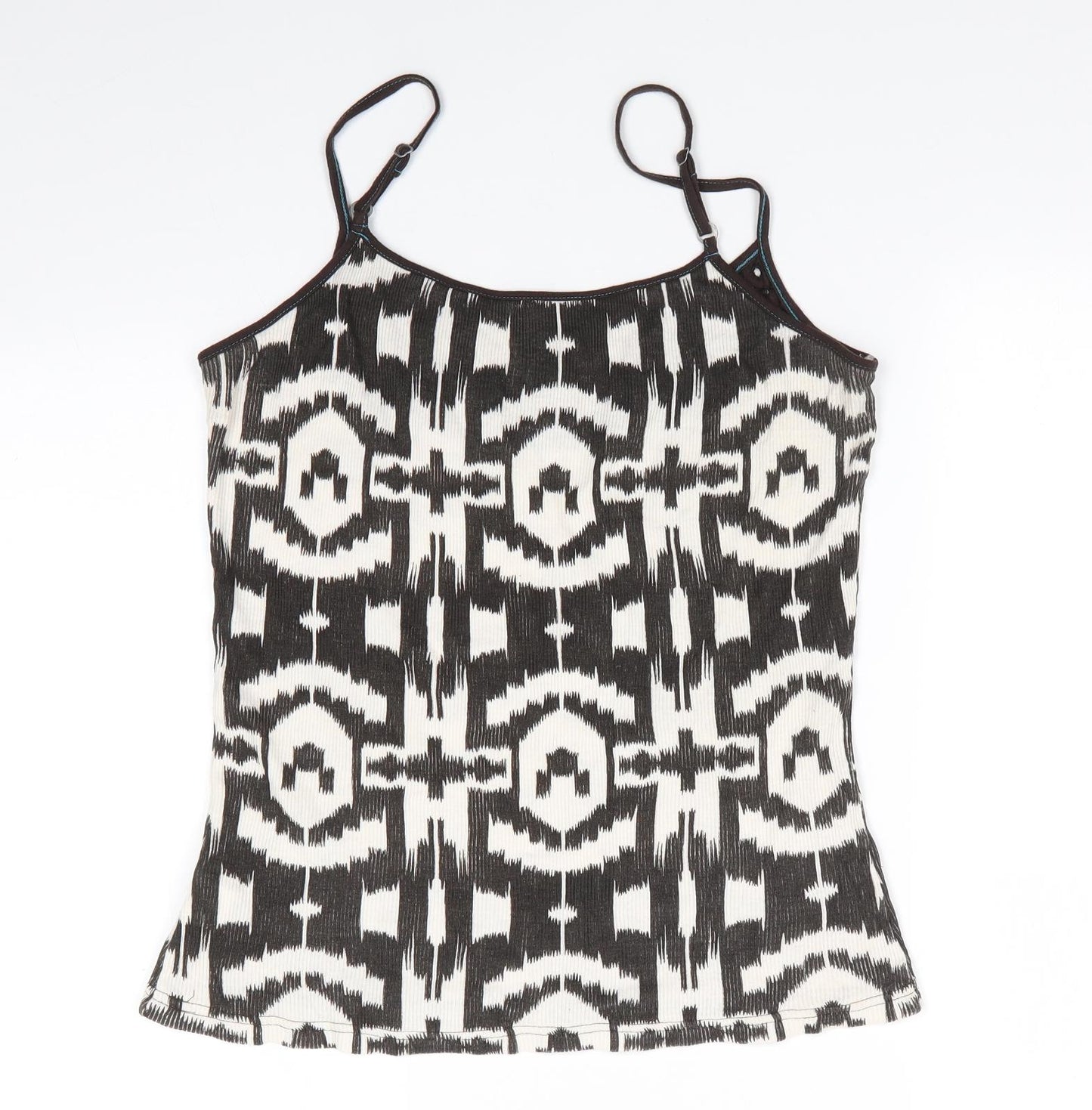 Denim Co Womens Brown Geometric Cotton Camisole Tank Size 12 Round Neck - Crochet like detail
