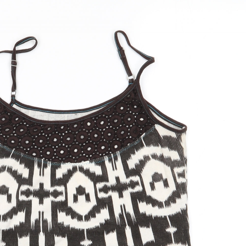 Denim Co Womens Brown Geometric Cotton Camisole Tank Size 12 Round Neck - Crochet like detail