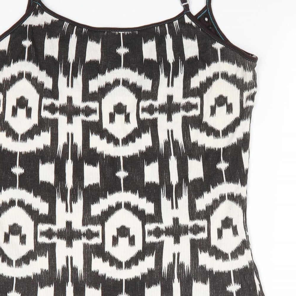 Denim Co Womens Brown Geometric Cotton Camisole Tank Size 12 Round Neck - Crochet like detail