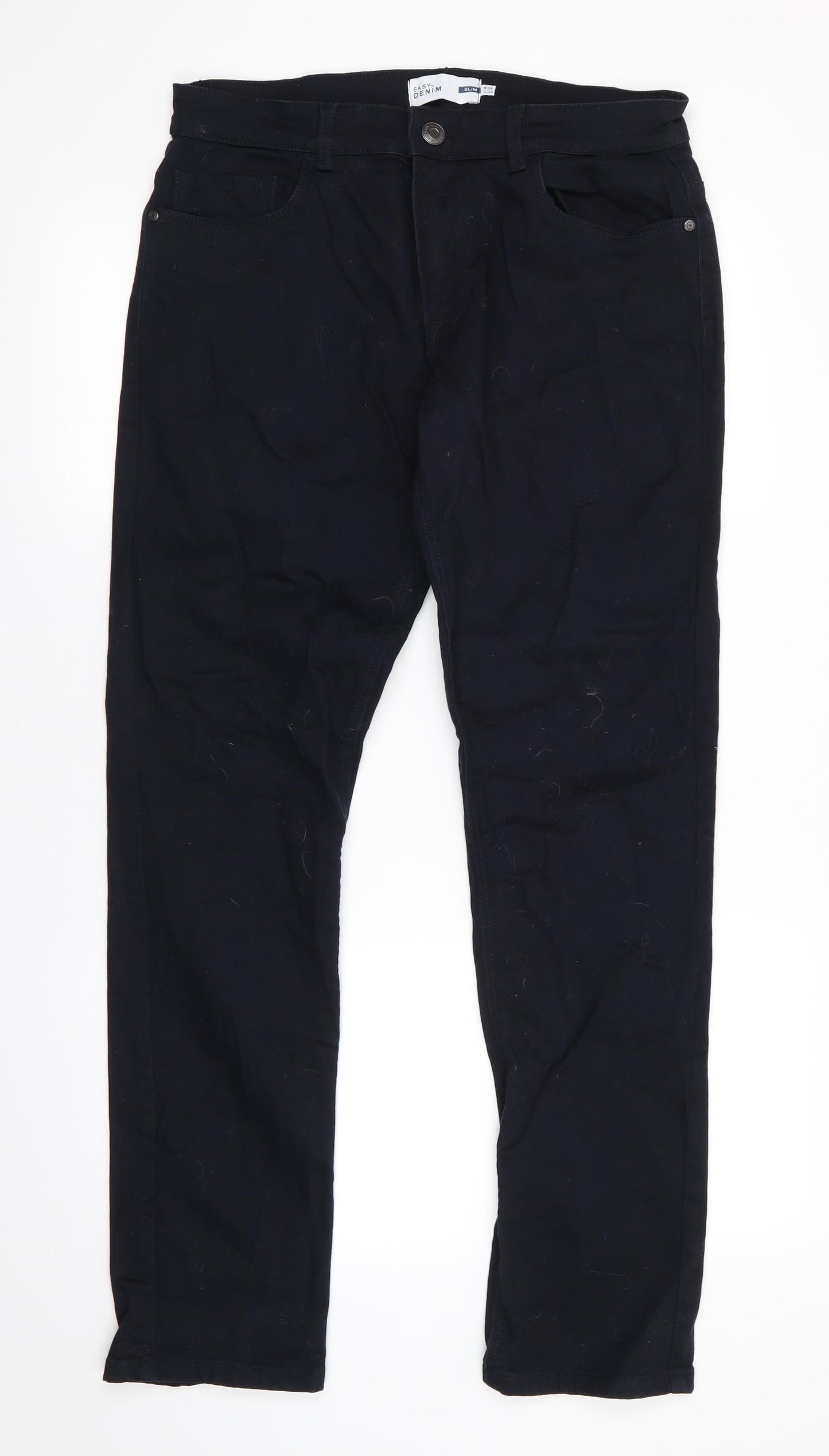 Easy Denim Mens Blue  Cotton Straight Jeans Size 34 in L34 in Slim  - Dark Navy