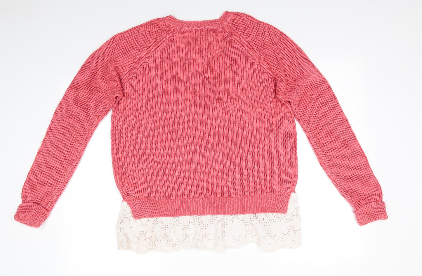 Papaya Womens Orange Round Neck  Acrylic Pullover Jumper Size L   - Lace Hem