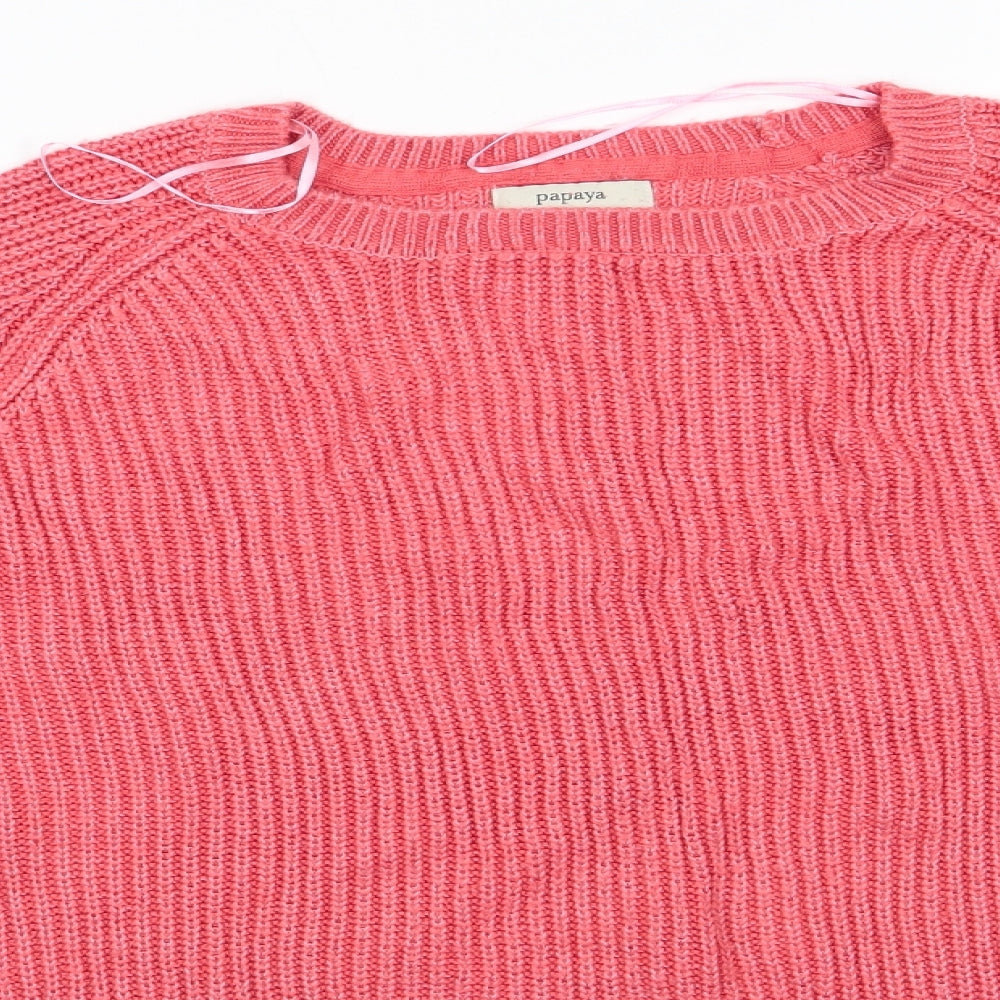 Papaya Womens Orange Round Neck  Acrylic Pullover Jumper Size L   - Lace Hem