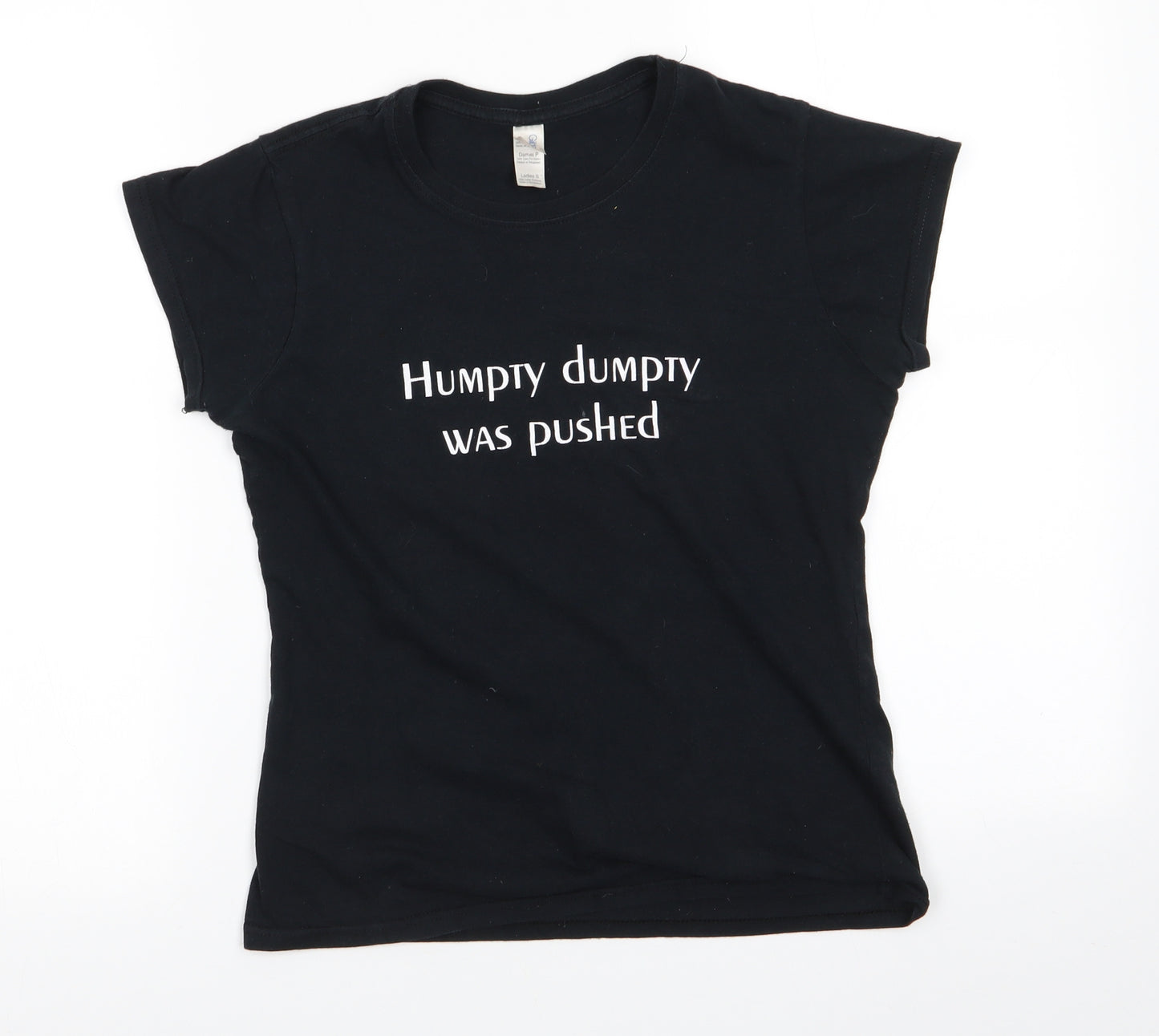 Gildan Womens Black  Cotton Basic T-Shirt Size S Round Neck - Humpty Dumpty Was Pushed