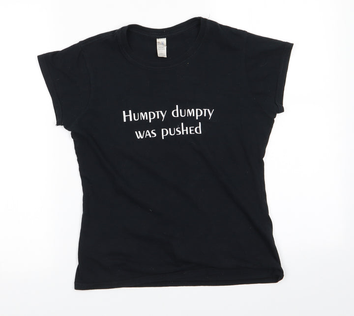 Gildan Womens Black Cotton Basic T-Shirt Size S Round Neck - Humpty Dumpty Was Pushed