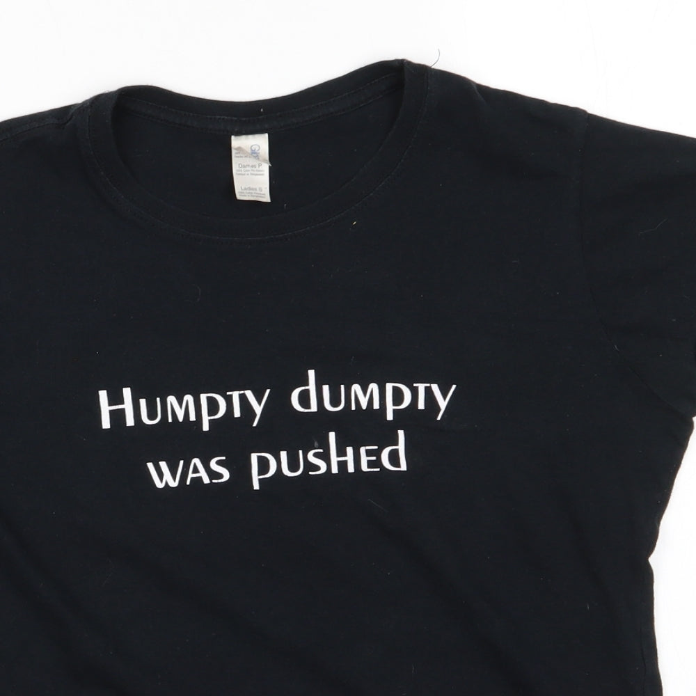 Gildan Womens Black  Cotton Basic T-Shirt Size S Round Neck - Humpty Dumpty Was Pushed