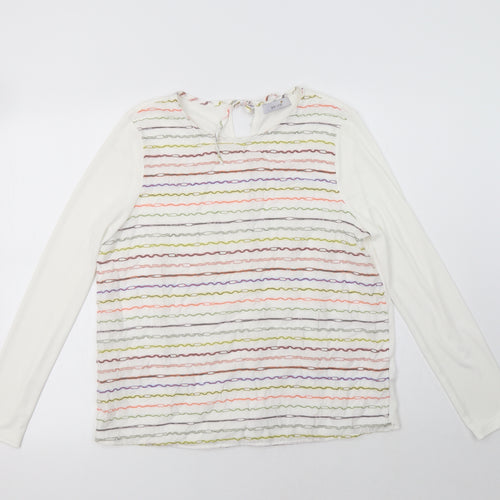 Per Una Womens White Striped Viscose Basic Blouse Size 12 Crew Neck