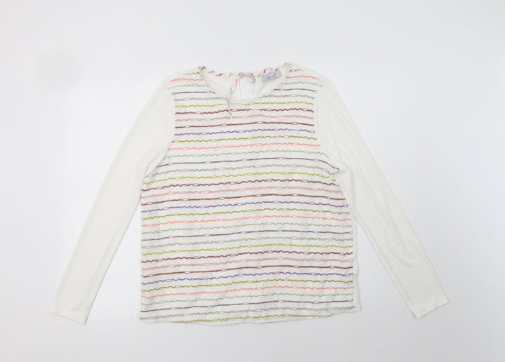 Per Una Womens White Striped Viscose Basic Blouse Size 12 Crew Neck