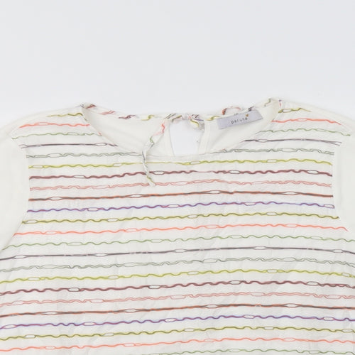 Per Una Womens White Striped Viscose Basic Blouse Size 12 Crew Neck