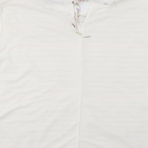 Per Una Womens White Striped Viscose Basic Blouse Size 12 Crew Neck