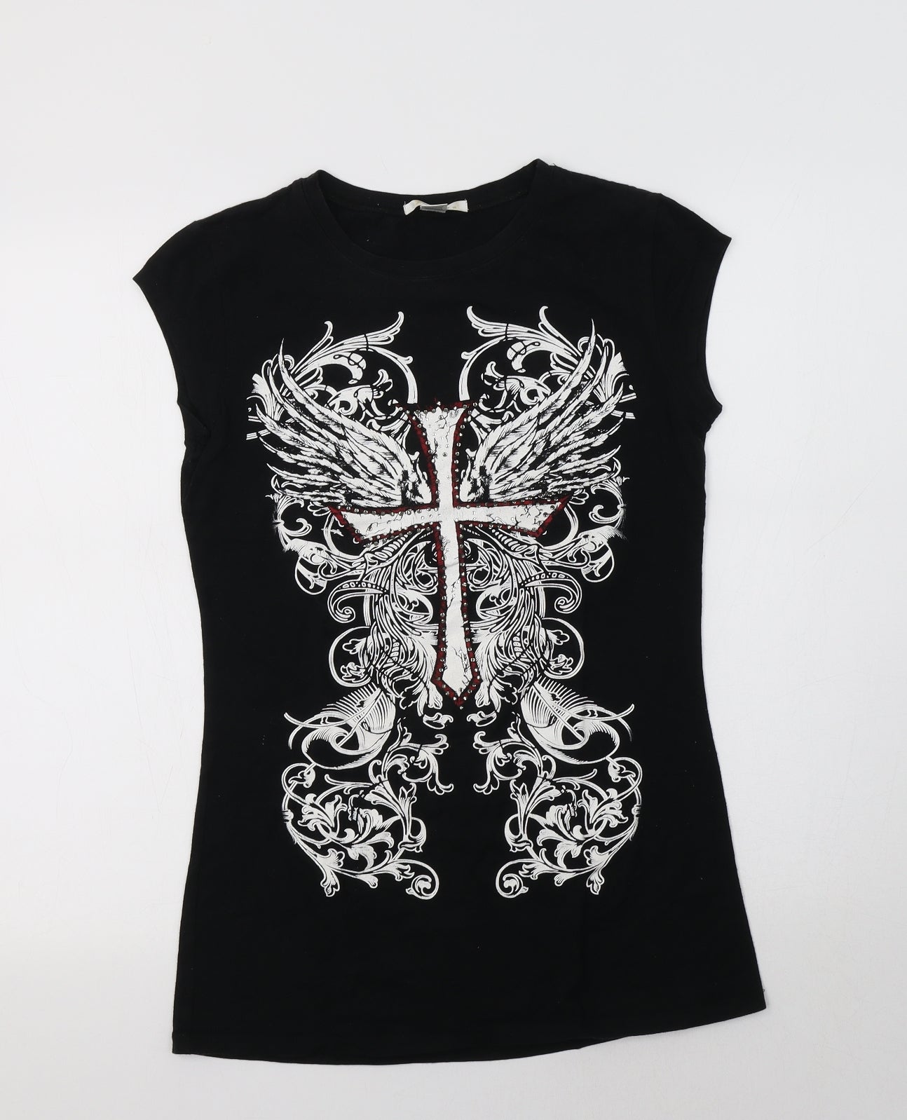 Love Love Lo Womens Black  Cotton Basic T-Shirt Size L Crew Neck