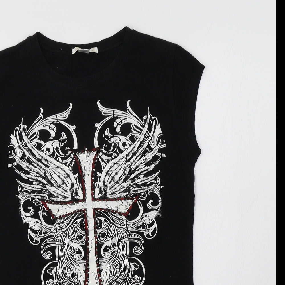 Love Love Lo Womens Black  Cotton Basic T-Shirt Size L Crew Neck