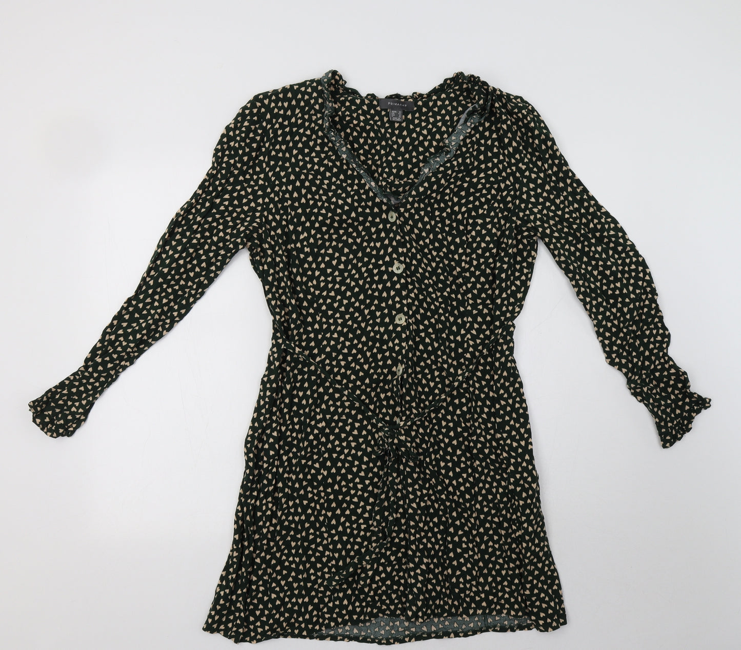 Primark Womens Green  Viscose Shirt Dress  Size 16  V-Neck  - Heart Print