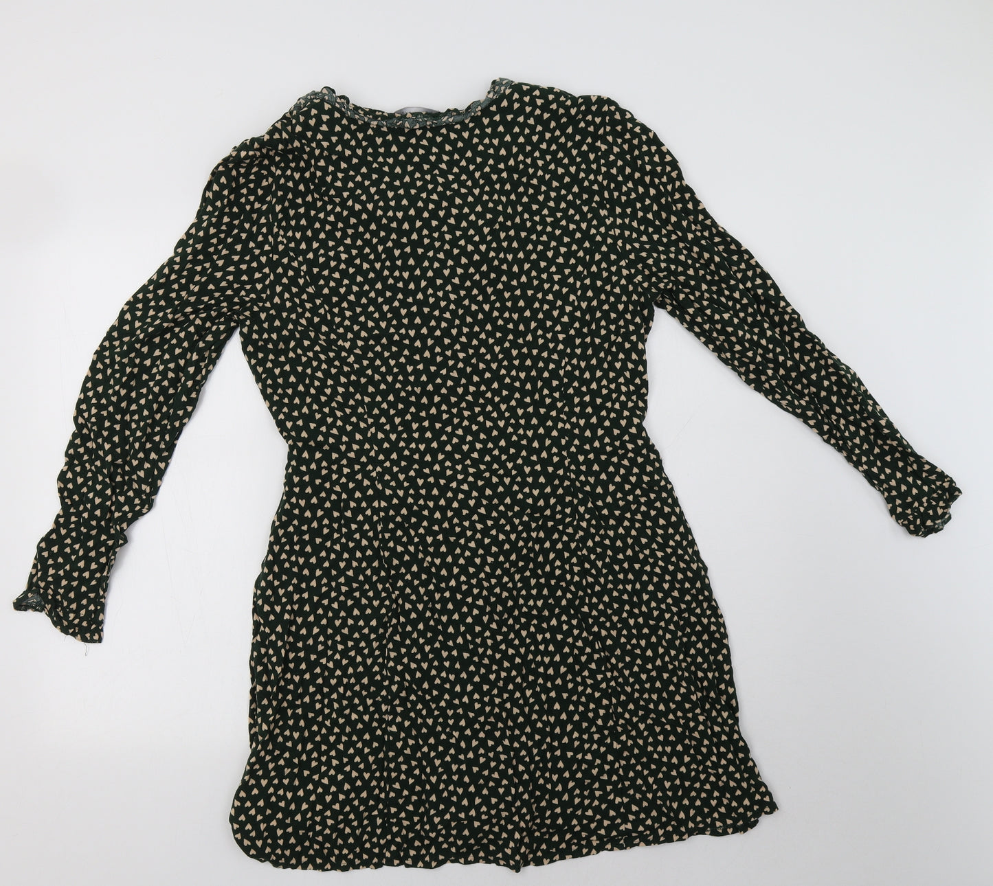 Primark Womens Green  Viscose Shirt Dress  Size 16  V-Neck  - Heart Print