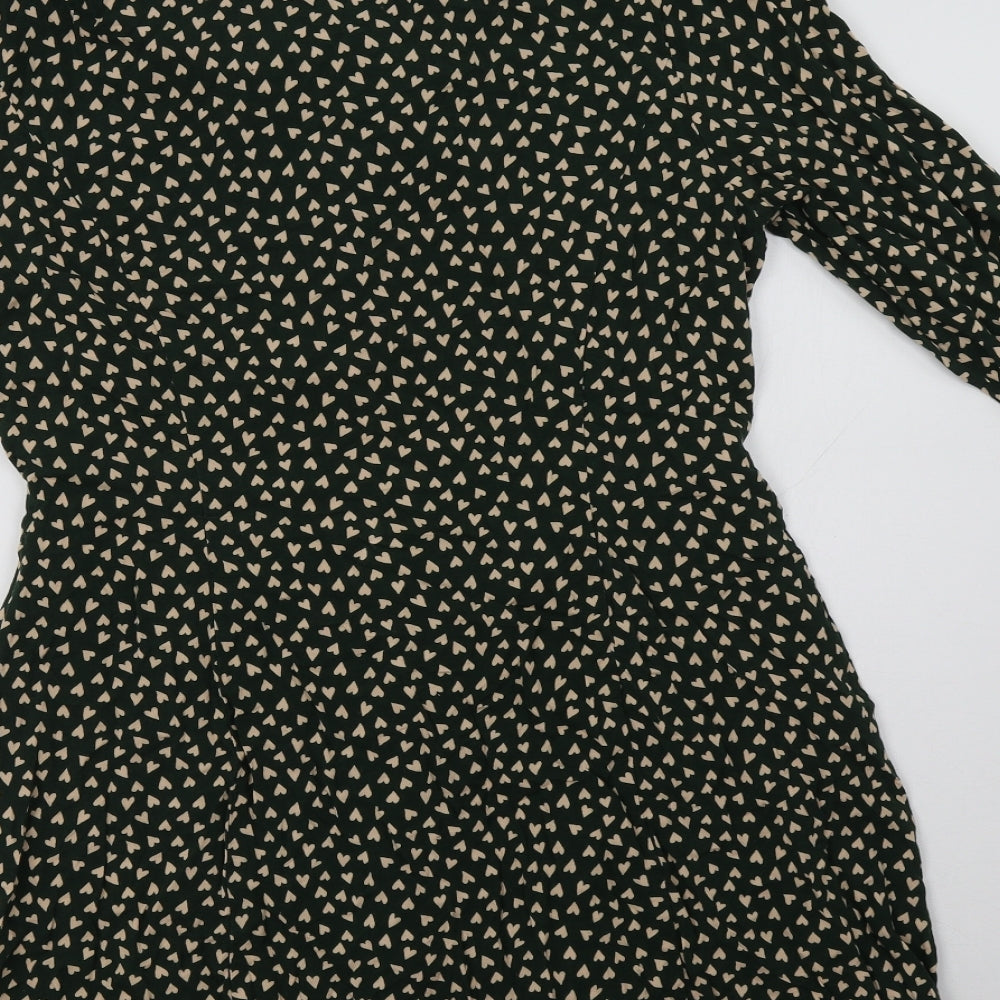 Primark Womens Green  Viscose Shirt Dress  Size 16  V-Neck  - Heart Print