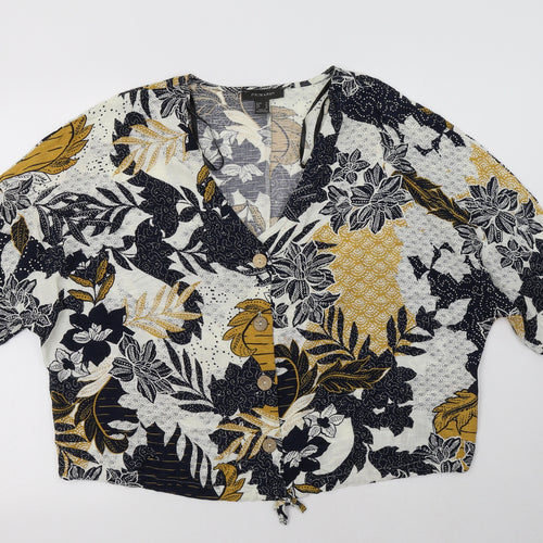 Primark Womens Multicoloured Floral Viscose Basic Button-Up Size 14 V-Neck