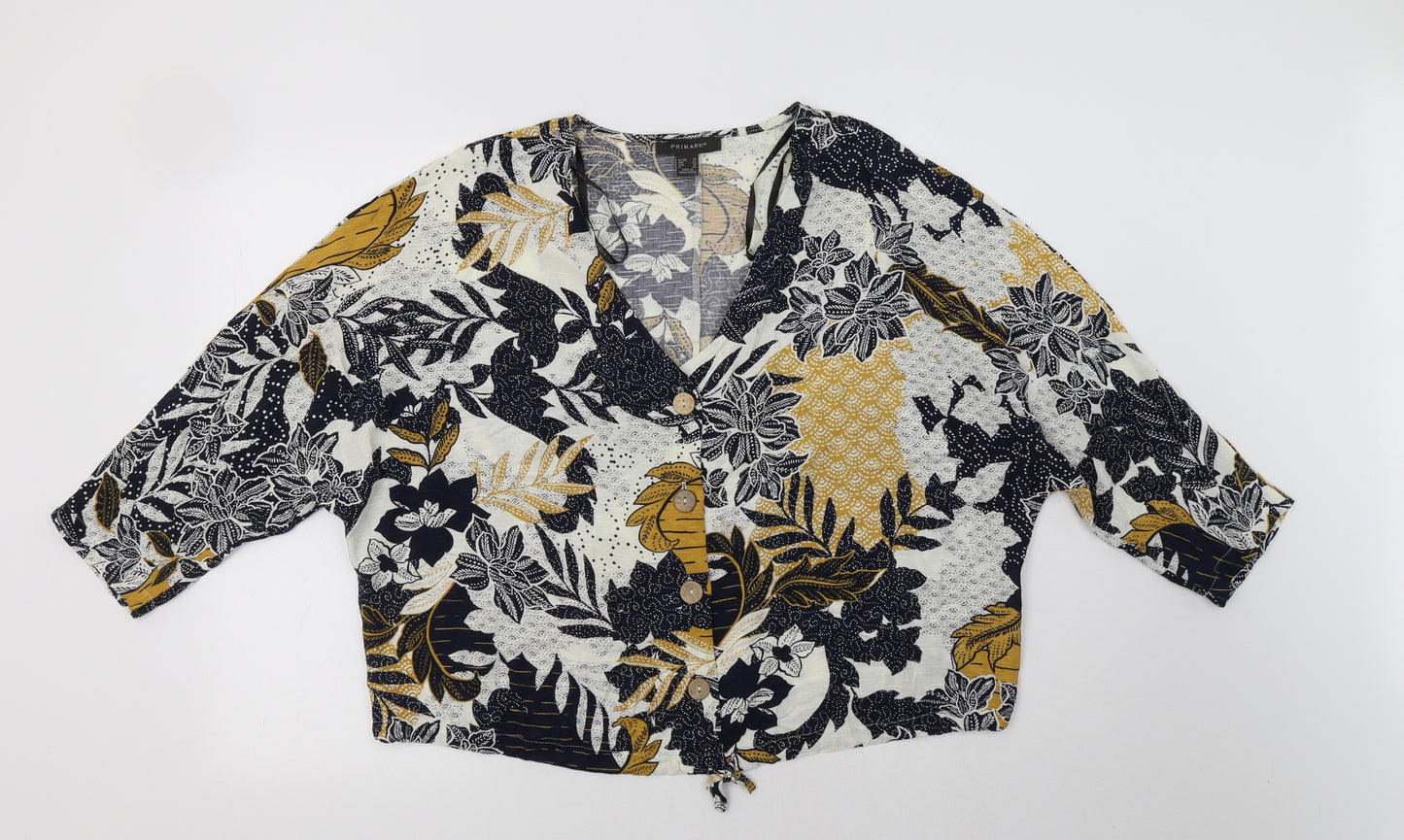 Primark Womens Multicoloured Floral Viscose Basic Button-Up Size 14 V-Neck