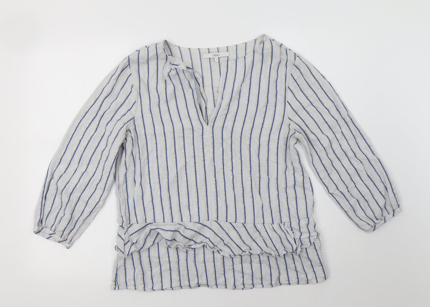 NEXT Womens Blue Striped Viscose Basic Blouse Size 12 V-Neck
