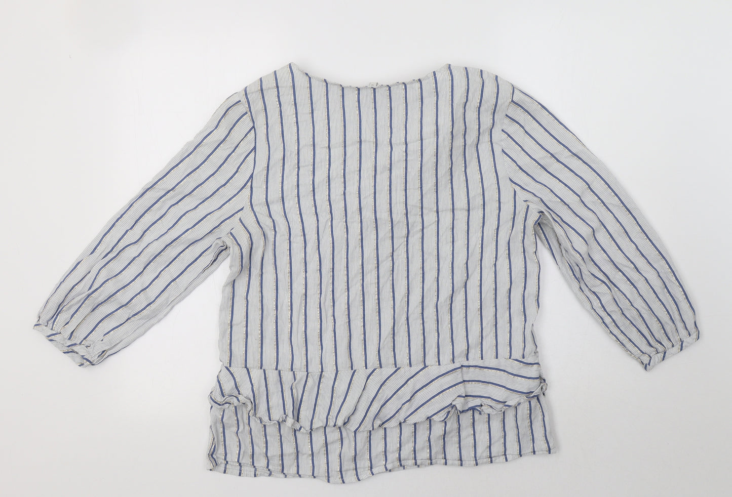 NEXT Womens Blue Striped Viscose Basic Blouse Size 12 V-Neck