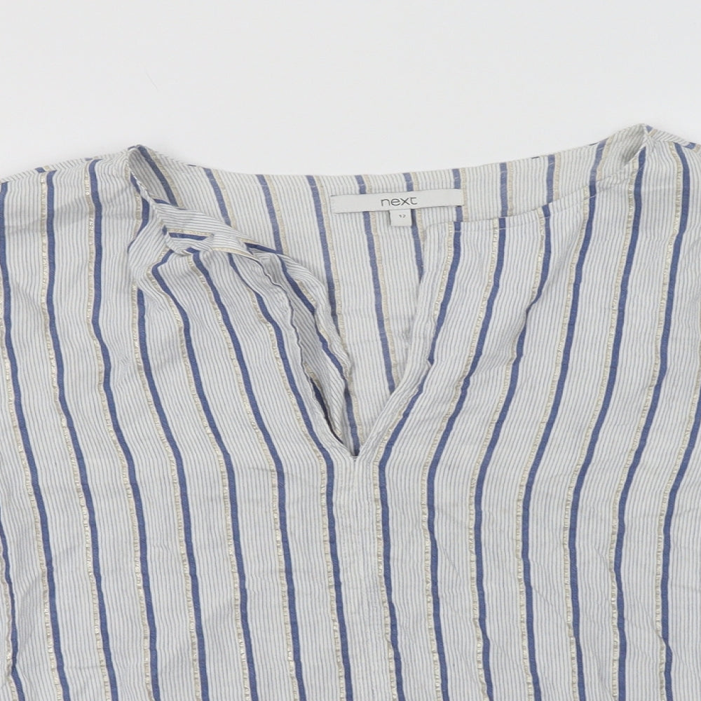 NEXT Womens Blue Striped Viscose Basic Blouse Size 12 V-Neck