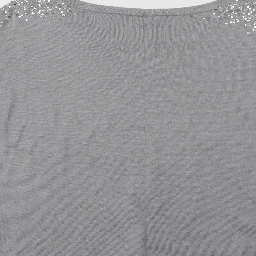Oasis Womens Grey Crew Neck  Cotton Pullover Jumper Size L