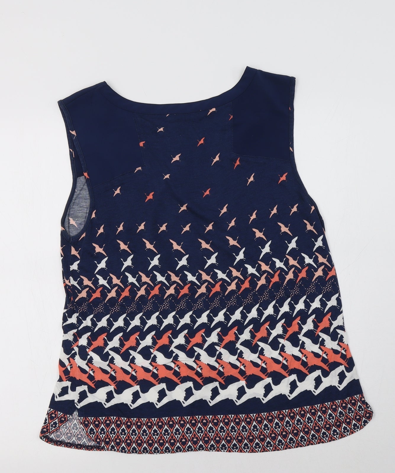 Oasis Womens Blue Geometric Viscose Basic Blouse Size L Crew Neck