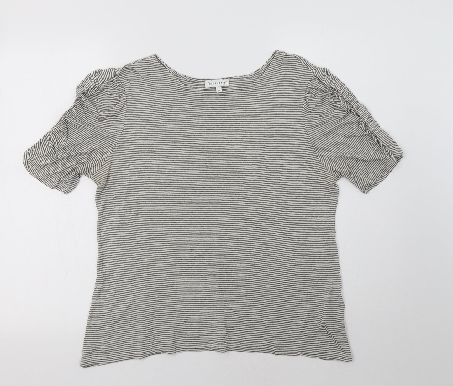 Warehouse Womens Grey Striped Viscose Basic Blouse Size 14 Round Neck