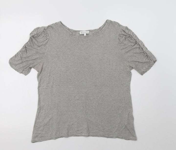 Warehouse Womens Grey Striped Viscose Basic Blouse Size 14 Round Neck