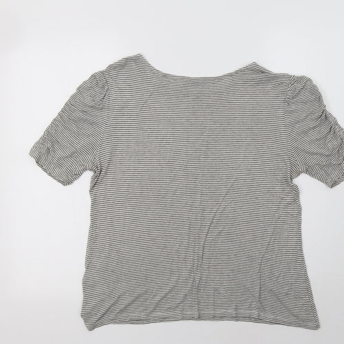 Warehouse Womens Grey Striped Viscose Basic Blouse Size 14 Round Neck