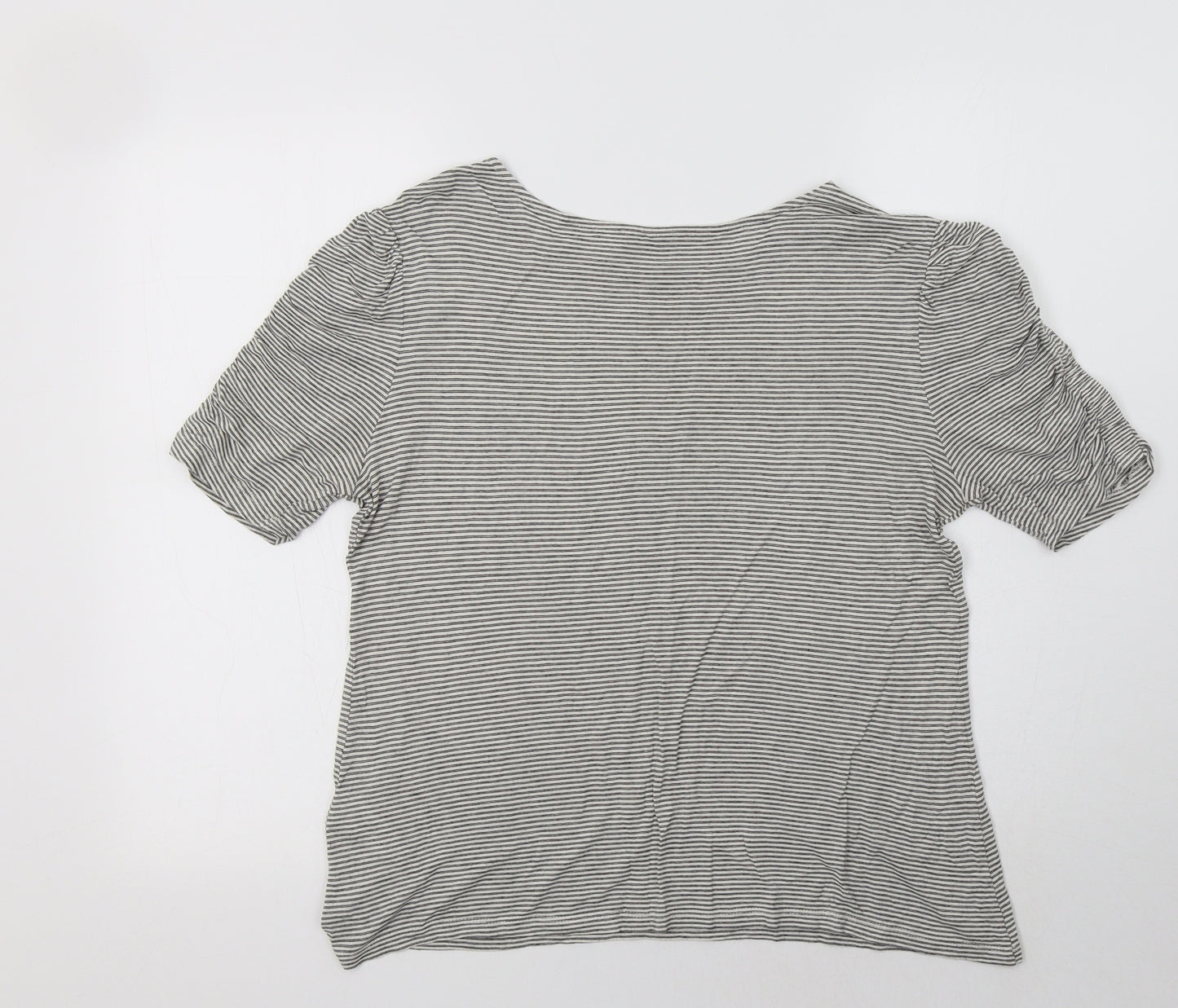 Warehouse Womens Grey Striped Viscose Basic Blouse Size 14 Round Neck