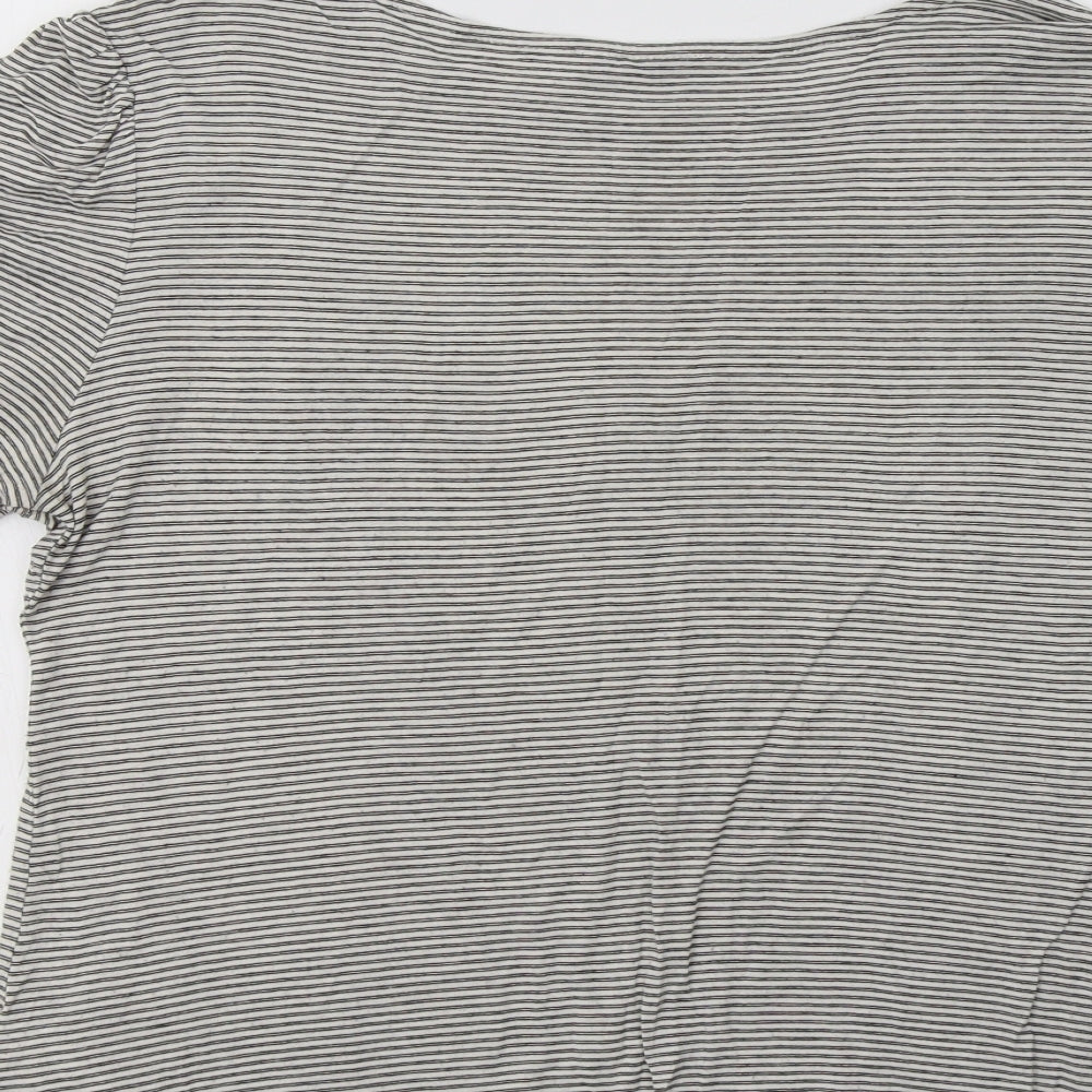 Warehouse Womens Grey Striped Viscose Basic Blouse Size 14 Round Neck