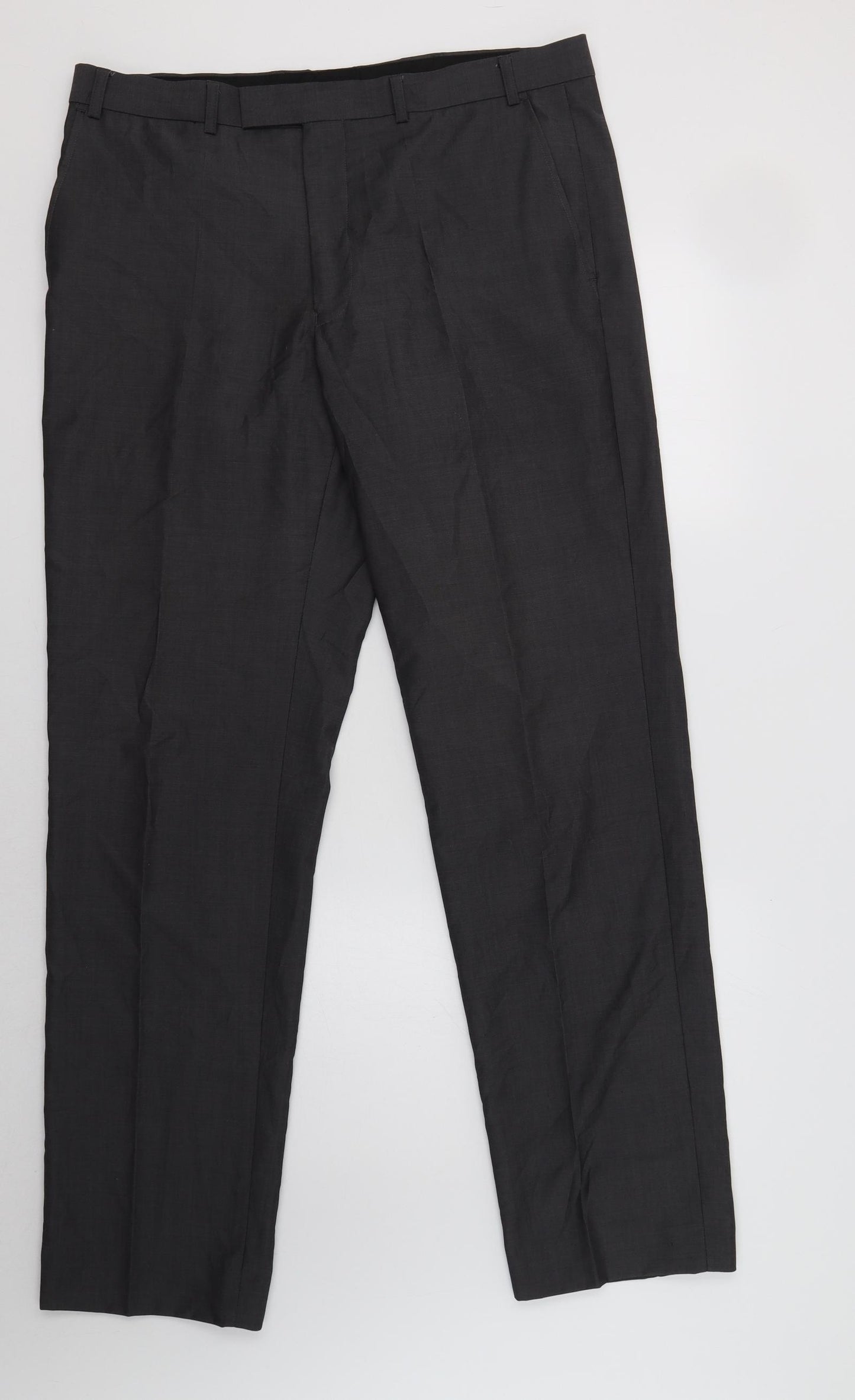 M&S Mens Grey  Polyester Dress Pants Trousers Size 36 L33 in Regular