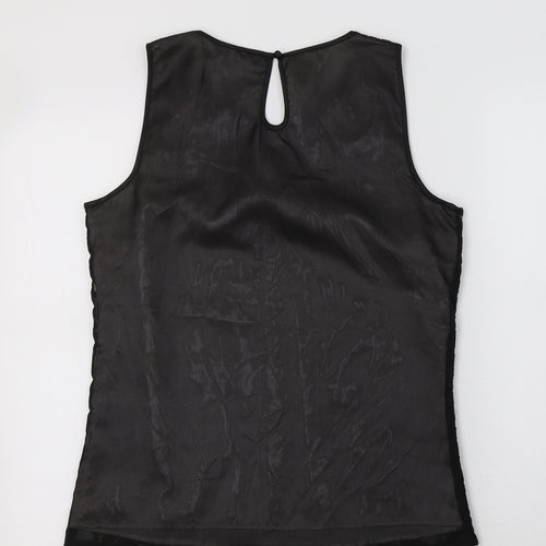 Pap[aya Womens Black Floral Cotton Basic Tank Size 12 Round Neck - Lace Overlay