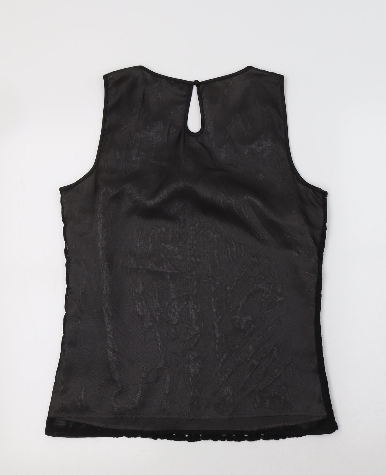 Pap[aya Womens Black Floral Cotton Basic Tank Size 12 Round Neck - Lace Overlay