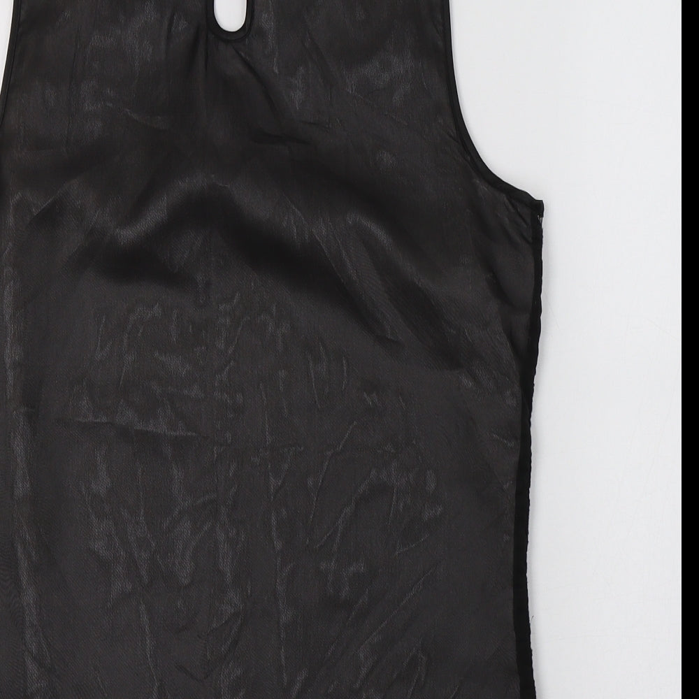Pap[aya Womens Black Floral Cotton Basic Tank Size 12 Round Neck - Lace Overlay