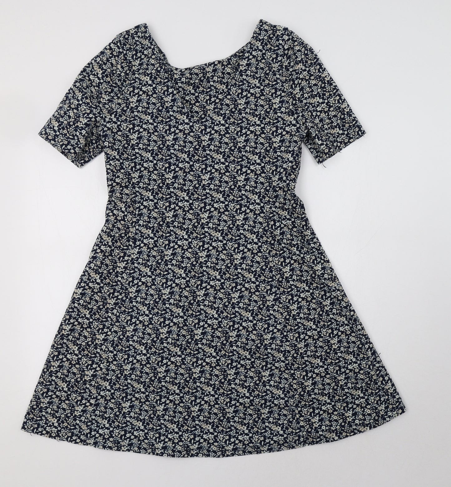 NEXT Womens Blue Floral Polyester Fit & Flare  Size 12  V-Neck