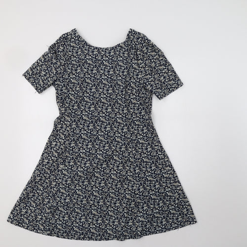NEXT Womens Blue Floral Polyester Fit & Flare  Size 12  V-Neck