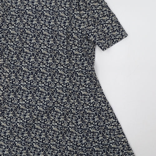 NEXT Womens Blue Floral Polyester Fit & Flare  Size 12  V-Neck