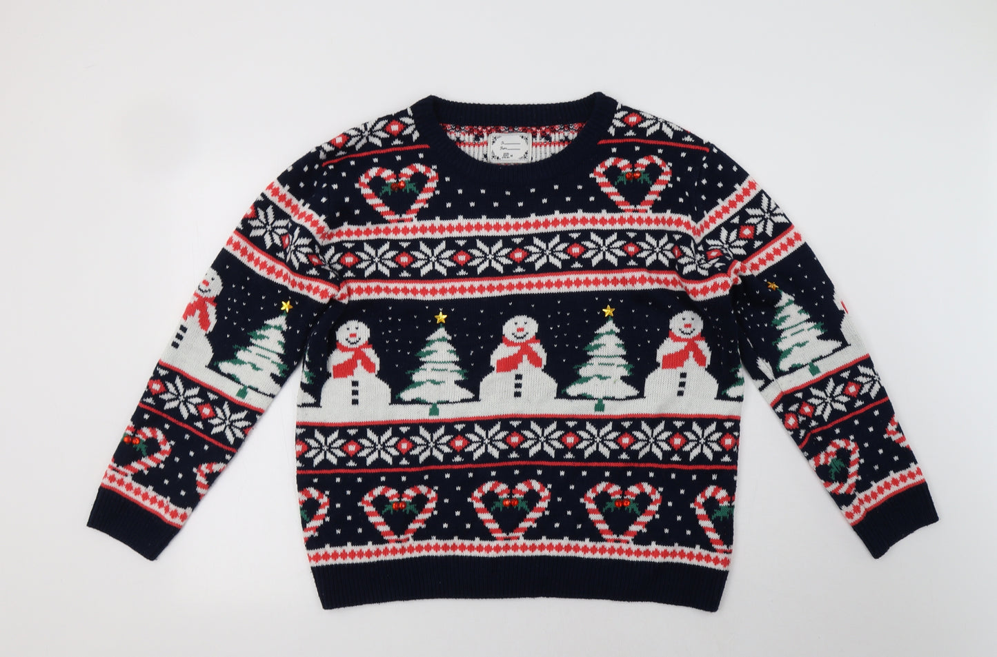 Primark Womens Blue Crew Neck Fair Isle Acrylic Pullover Jumper Size M   - Christmas Jumper