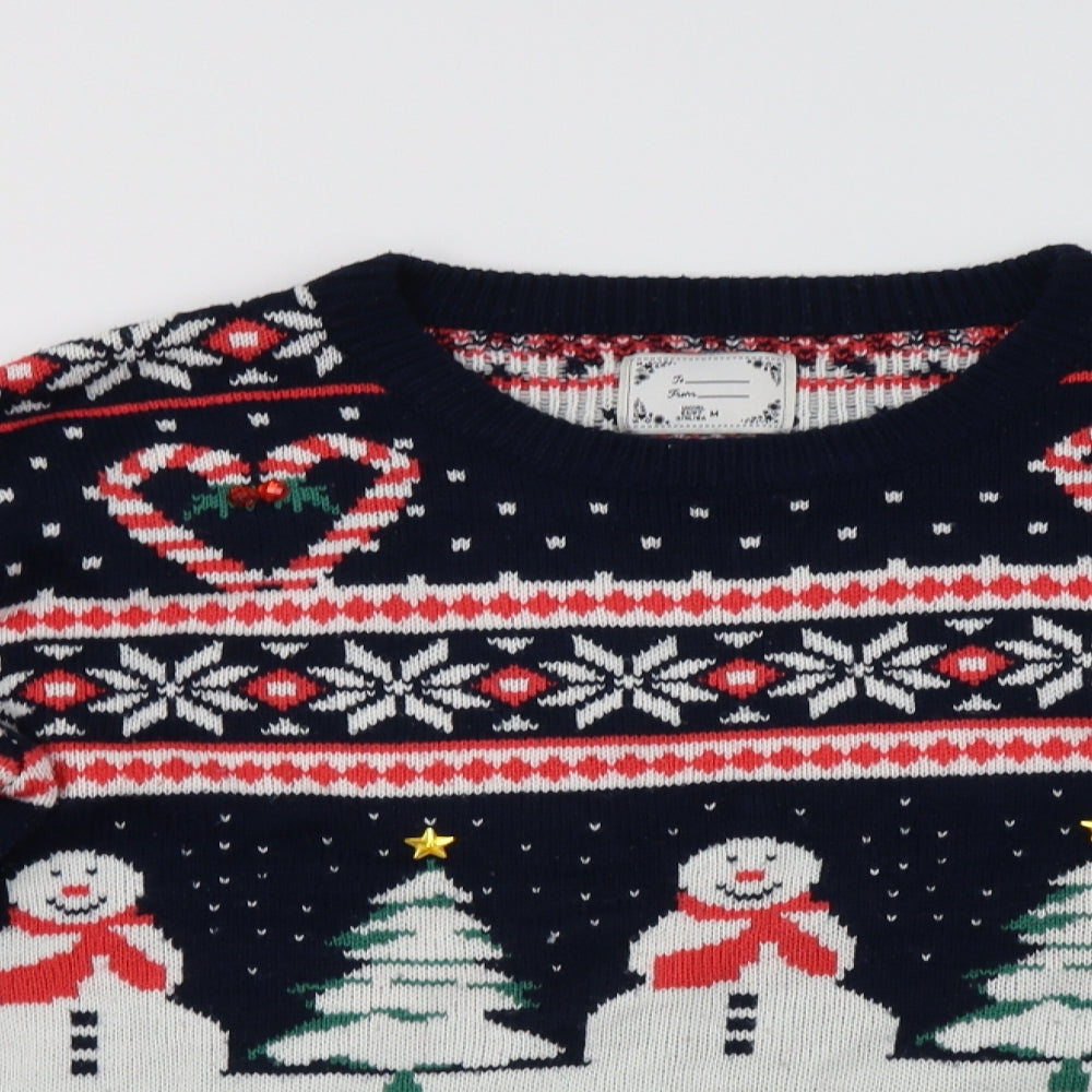 Primark Womens Blue Crew Neck Fair Isle Acrylic Pullover Jumper Size M   - Christmas Jumper