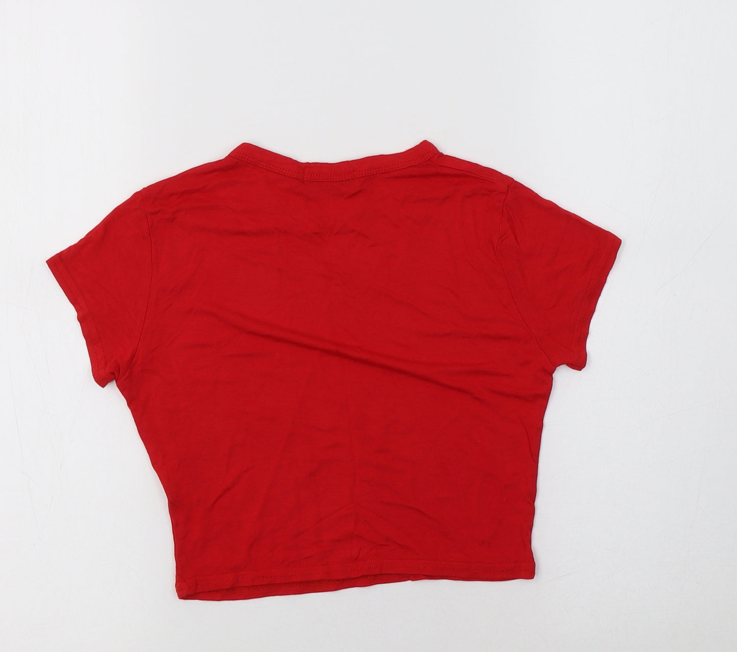 PRETTYLITTLETHING Womens Red  Viscose Cropped T-Shirt Size 8 Crew Neck