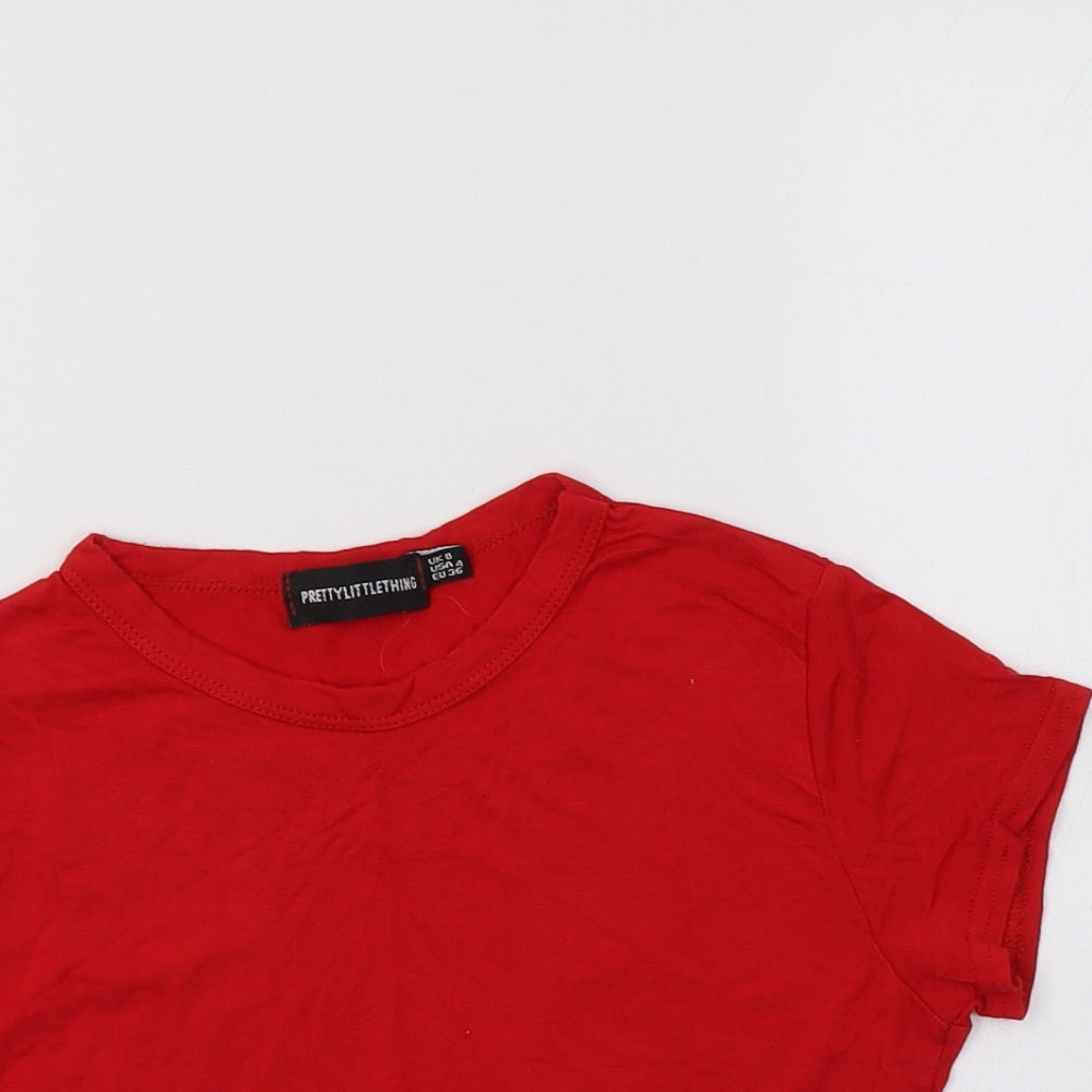 PRETTYLITTLETHING Womens Red  Viscose Cropped T-Shirt Size 8 Crew Neck