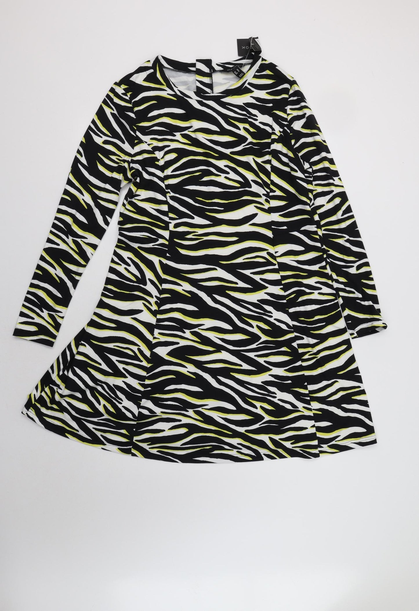 New Look Womens Black Animal Print Polyester Fit & Flare  Size 18  Crew Neck