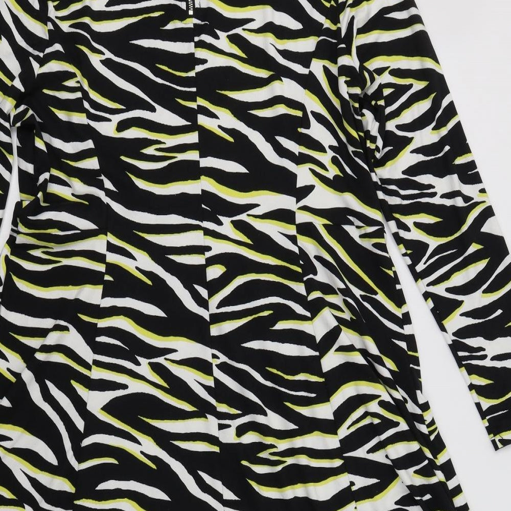 New Look Womens Black Animal Print Polyester Fit & Flare  Size 18  Crew Neck