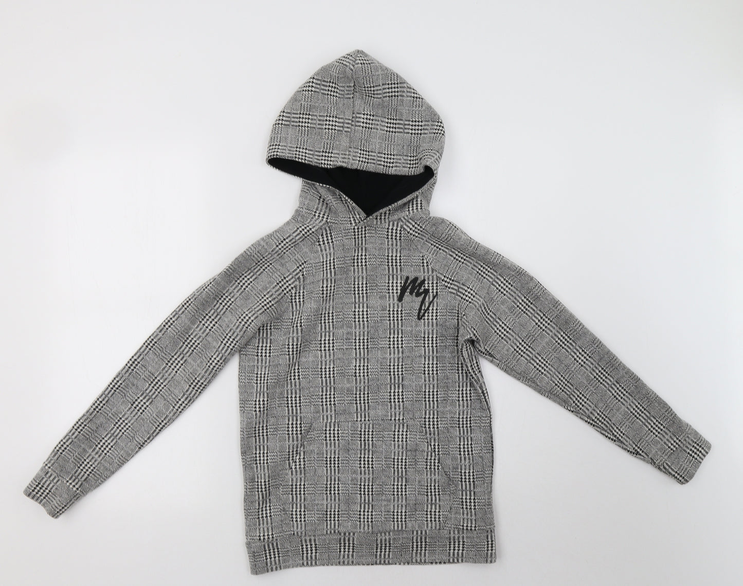 River Island Girls Grey Check Cotton Pullover Hoodie Size 9-10 Years