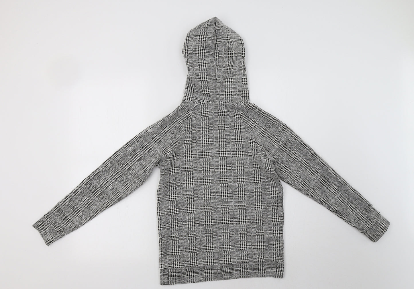 River Island Girls Grey Check Cotton Pullover Hoodie Size 9-10 Years