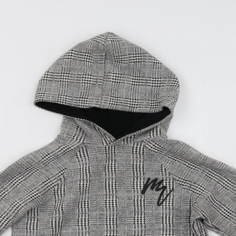 River Island Girls Grey Check Cotton Pullover Hoodie Size 9-10 Years